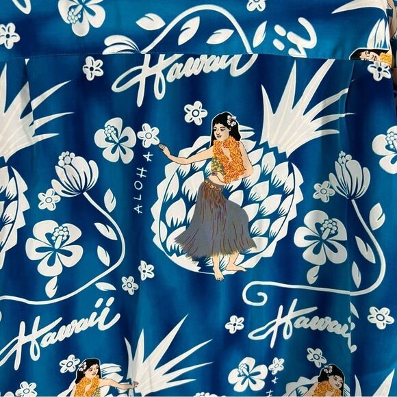 Vintage Kennington Blue Hawaiian Hula Girl’s Men’s Button Down Shirt - Picture 6 of 7